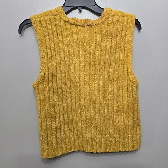 Susan Bristol Yellow Vest Cableknit Sleeveless Zip Up Sweater Womans Tassle M - Picture 11 of 12